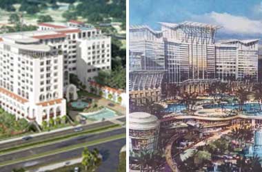 Renderings of proposed Tullis Gardens Hotel and the Biloxi Capital Tivoli Casino